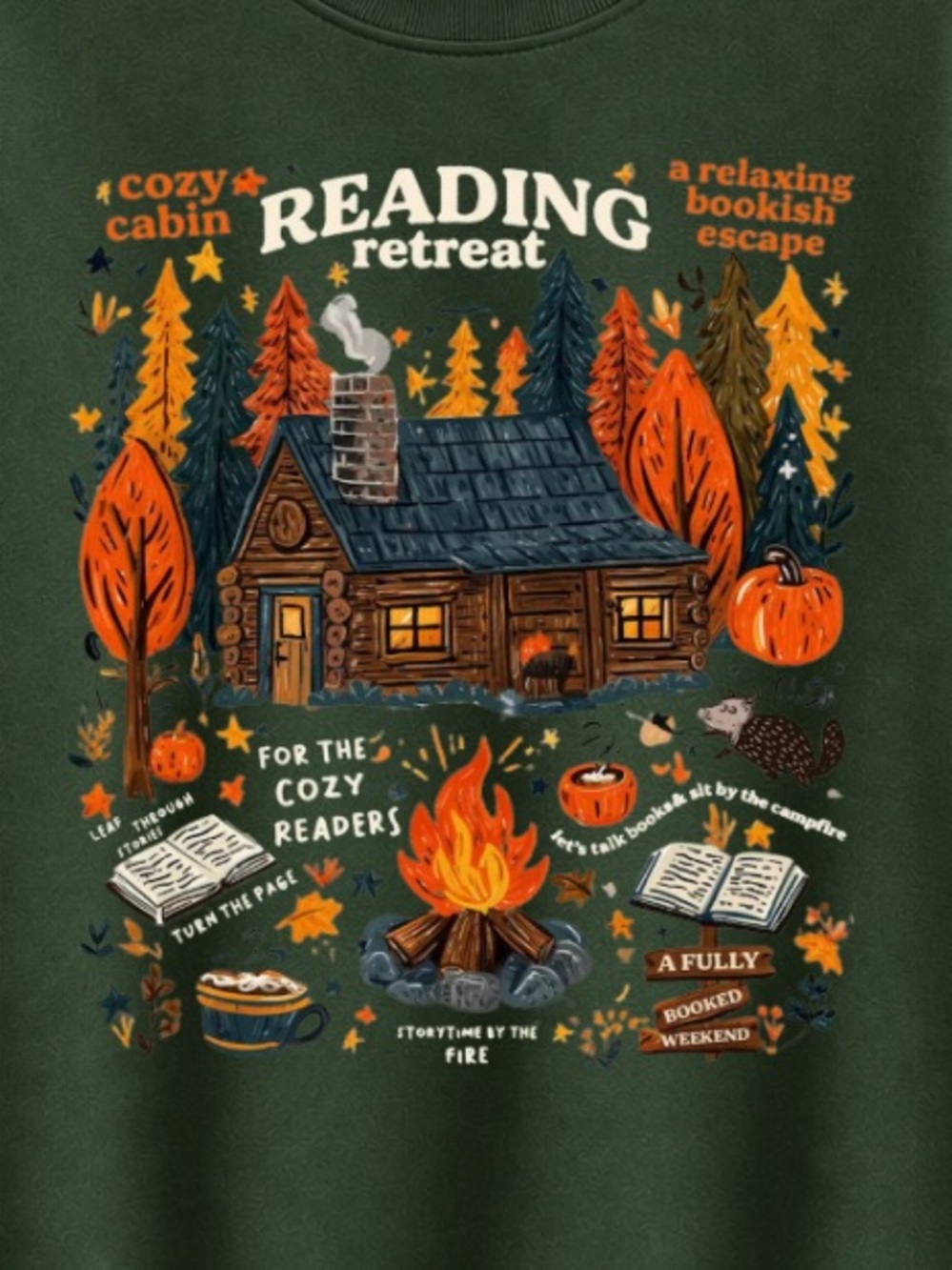 Forest Green "Reading Retreat" Graphic Sweatshirt